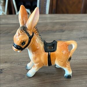 Ceramic Donkey Figurine - Orange and Black made in Japan